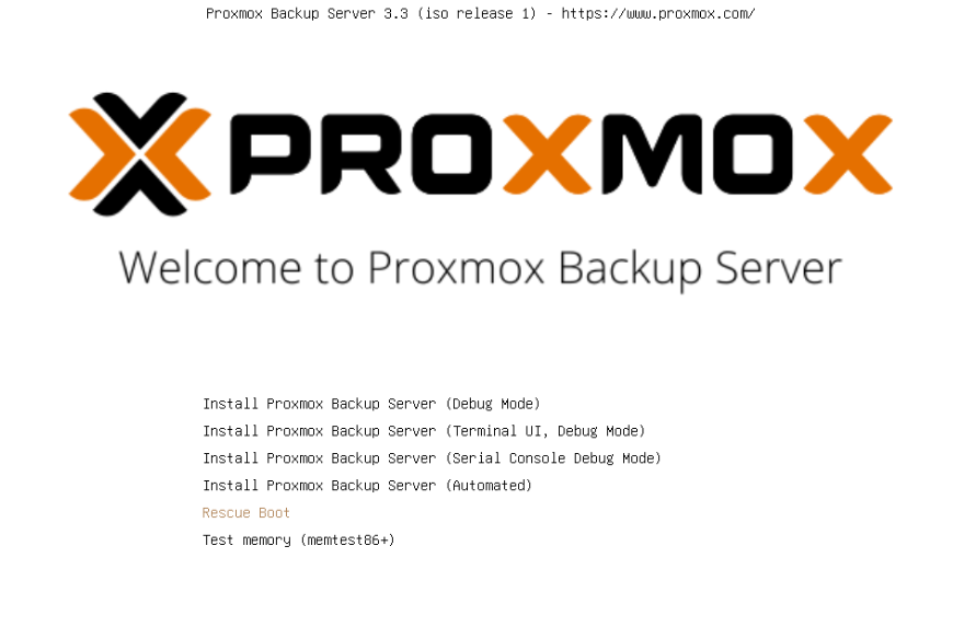 Arranque de Proxmox Backup Server en modo debug desde ISO