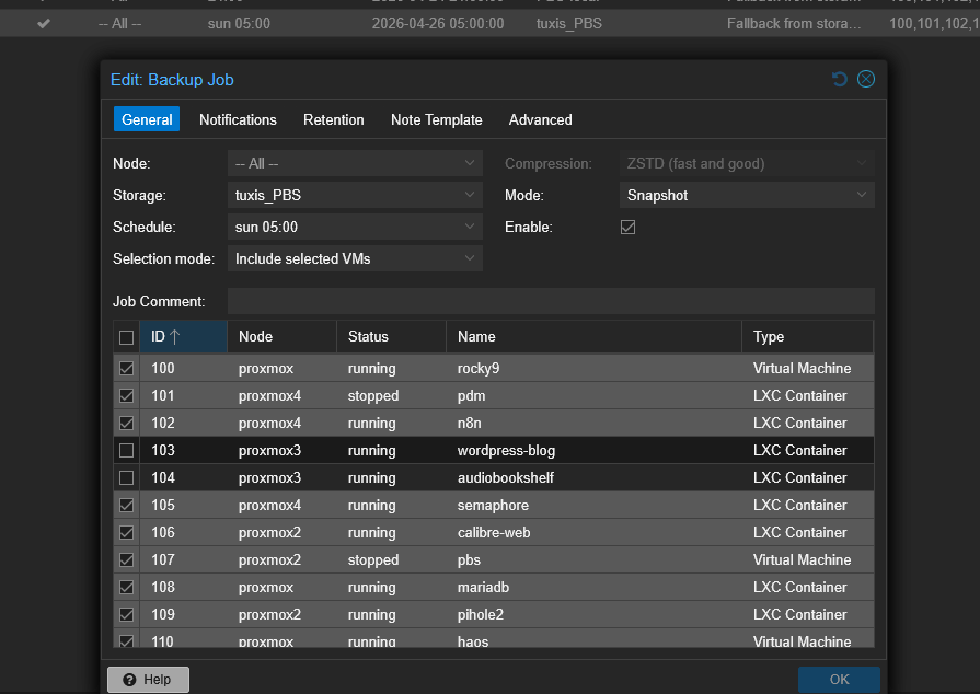 Restore finalizado en Proxmox con TASK OK