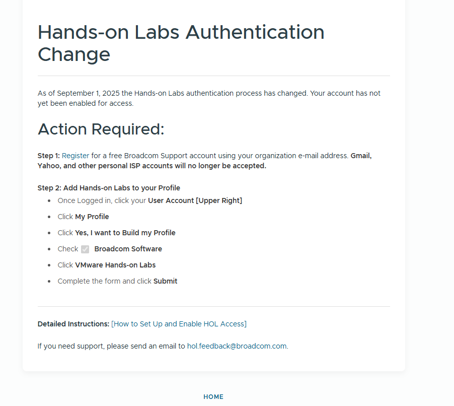 Cambio de autenticación en VMware Hands-on Labs tras Broadcom